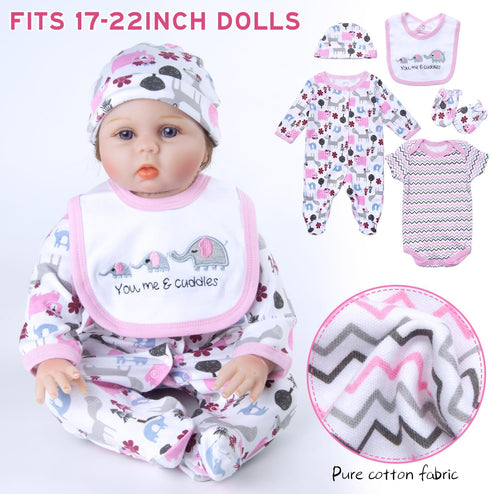 10Pcs 17-22 inch Set Reborn Baby Doll Clothes with Bassinet Blanket Diaper fit Reborn Dolls Cute Pink Baby Doll Clothes