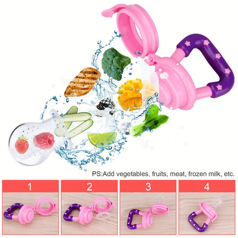 Baby Food Feeder, 3 Pack Silicone Fruit Pacifier Teething Pouches, Pink by Mluchee