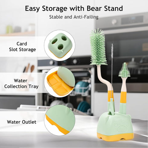 Malalife 3 1 Set, in Baby Silicone Bottle Brush Multipurpose Bottle Cleaner, Bottle Brush with Storage Holder, Food
