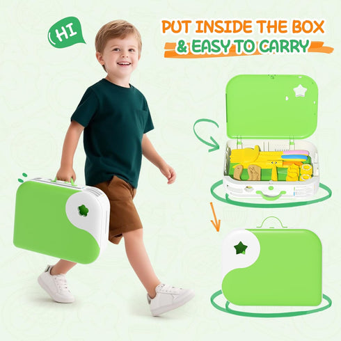 Set 3 4 5 6 7 8 Kids Kitchen Knife for Real Cooking with Storage Box Green, Montessori Kitchen Toy with Cutting Board