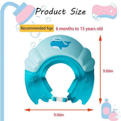 Baby Shower Cap Shield, Visor Hat for Kids, Eye and Ear Protection, Cute Whale Shape, 0-9 Years Old, Blue