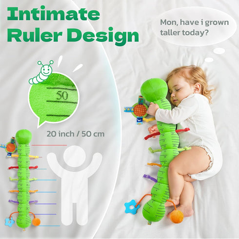 HEMRLY 0-6 Tummy 0-3-6-12 Baby Sensory Toy Months, Musical Stuffed Caterpillar Plush with Teether, Crinkle, Rattle