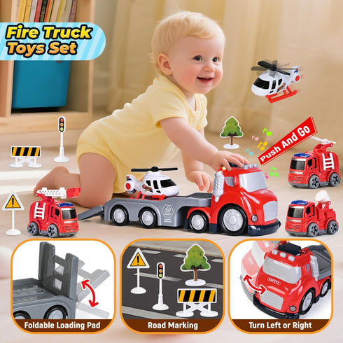 1 2 3 Old,5 1 12-18M+ Toddlers Truck Toys,Boy Toys Gifts for Years in City Fire Transport Truck with Lights