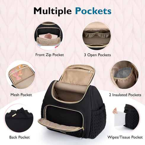 mommore Small Diaper Bag, Stylish Baby Backpack with Insulated Pockets, Changing Pad, and Stroller Straps