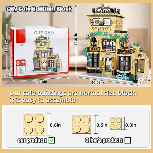 City Coffee Shop Building Blocks Set, Compatible with Lego City House, 1443pcs Modular Building for Adults