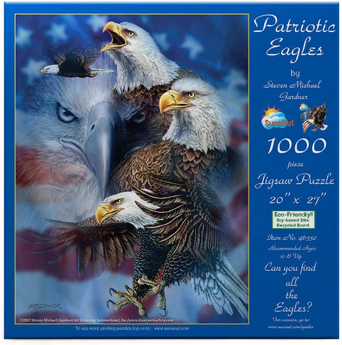 SUNSOUT INC - Patriotic Eagles 1000 pc Jigsaw Puzzle by Artist Steven Michael Gardner - Finished Size 20" x 27"