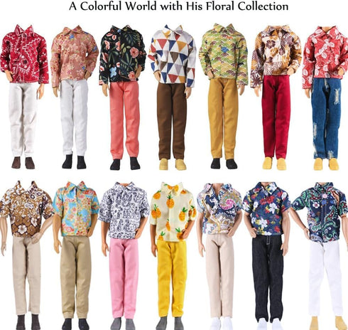 10-Item Pack 5 Sets 5 E-TING Fantastic = Fashion Casual Wear Clothes Outfit for boy Doll with Pairs Shoes (Leather