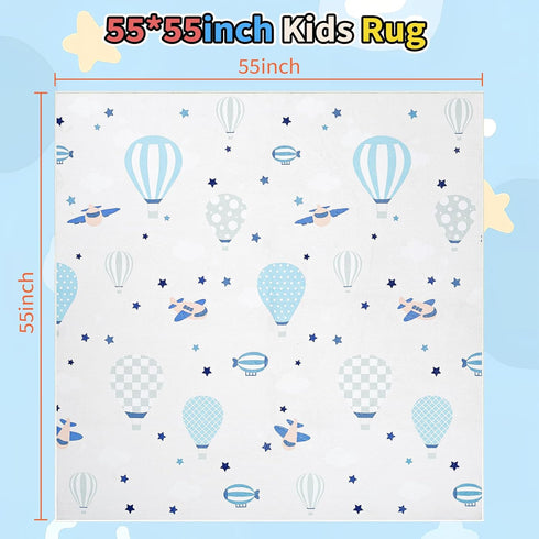 UKISS 55"x55" Kids Play Rug Non-Slip Washable Kids Rug Play Mat for Floor,Area Rug Kid Carpet for Playroom Living Room
