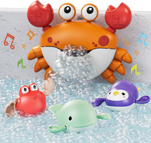 TUMAMA Baby Bath Toy - Bath Bubble Maker Machine with Music, 3 Bathtub Wind-Up Toys for Toddlers (Orange)