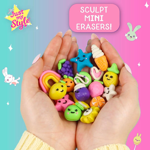 8 6 Just My Style Mini Eraser Maker Sculpt and Design Custom Erasers with Unique Eraser Clays, Tools, and Storage Case