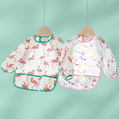 ElecMotive 5 Pack 6-30 Long Sleeve Bib,Baby Toddler Waterproof Sleeved Bib for Months Reusable with Catch-all Pocket