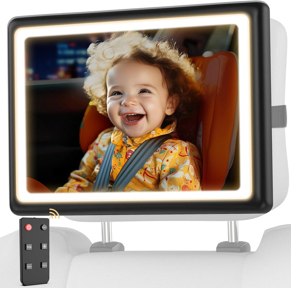 Baby Car Mirror with Light - Remote Control, 360 Adjustable, Shatter Resistant