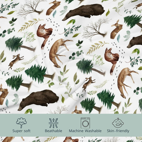 Changing Pad Cover for Baby Girl Boy, Woodland Animals Pine Tree, Soft Stretchy Safe Snug Fitted Diaper Change Table