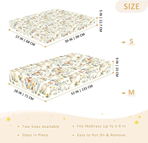 miaozhen 1 Pack 52x28 Cotton Crib Sheets for Baby Boys Girls Ultra Soft Rabbits and Flowers Crib Mattress Sheet