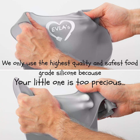 Set, EVLA'S Baby Feeding Baby Led Weaning Supplies, Adjustable Silicone Bibs, Divided Plate, Suction Bowl with Lid