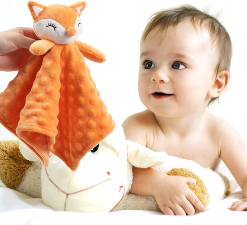 '+10"X10" CREVENT Soft Plush Animal Face Security Blankets for Boys and Girls, Great Gifts for Birthday Baby Shower