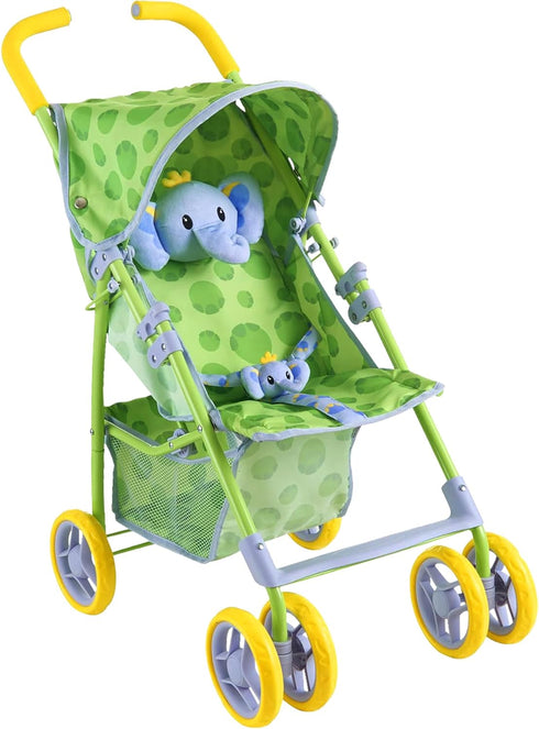 Baby Doll Stroller for Toddlers 1-3, Green Folding Baby Toy Stroller for Dolls, Pillow Animal Toy