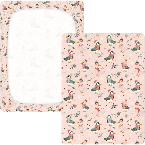 miaozhen 1 Pack 52x28 Cotton Baby Crib Sheets Soft Stretchy Cute Animal Light Pink Playful Mallard Duck Toddler