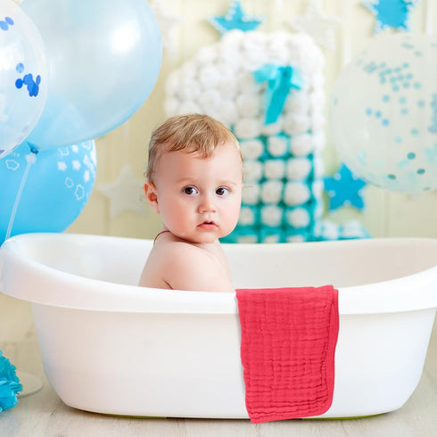 VitalCozy 6 (32 32 Inch,Cherry Pcs Baby Muslin Hooded Bath Towels and Washcloths Muslin Cotton Hooded Baby Towels