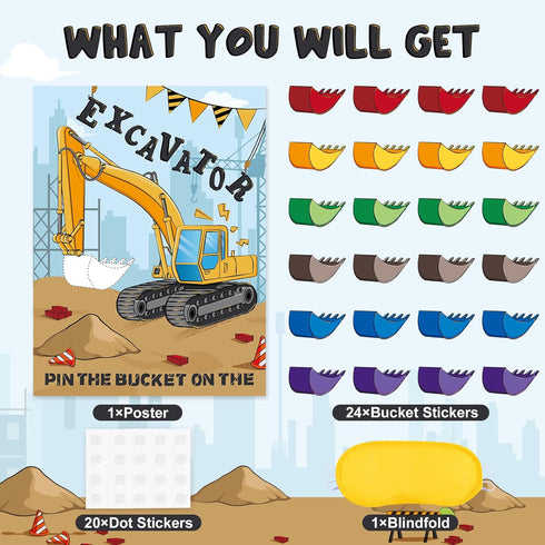 24 WERNNSAI Pin The Bucket on The Excavator Games - Construction Birthday Party Supplies Kids Pin the Truck Party Games