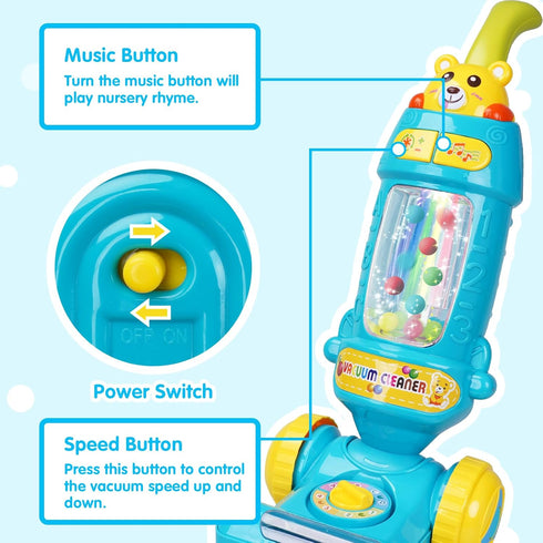 FS Kids Vacuum Cleaner Toy for Toddlers with Lights & Sounds, Pretend Play Housekeeping Toys for Ages 2-4