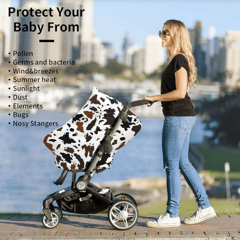 Sozzjile Brown Cow Print Western Baby Stuff Car Seat Covers Multi-Use Car Seat Canopy Carrier Cover, Breathable