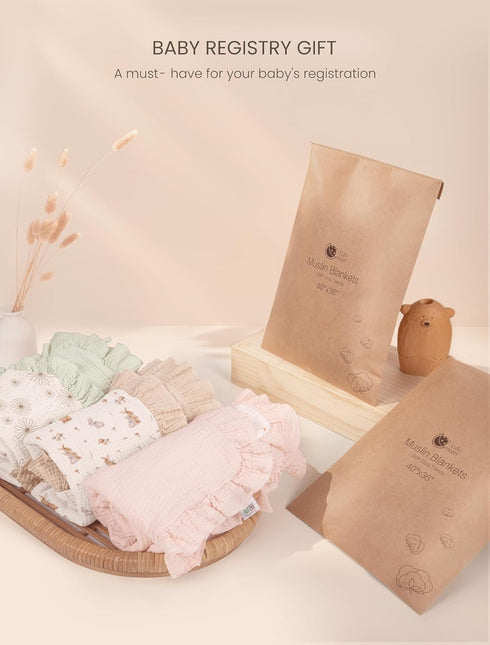 100% 40"x36"(Pink lulumoon Muslin Ruffle Baby Blanket - Soft Breathable Cotton Newborn Wrap for Stroller Travel & Car