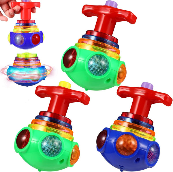 TOYANDONA 3 Pcs LED Light Up Spinning Top Toys, Flashing Music Spinning Tops for Kids Birthday Party Favors