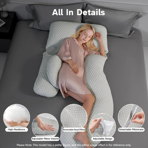 Pregnancy Pillow for Sleeping, Full Body Maternity Pillow with Removable Cover, Detachable U-Shape Pregnancy Body
