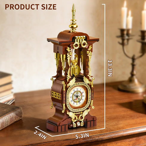 ONITUOFO Set 8+(879PCS) Retro Clock Building for Adults, Vintage Pendulum Model with Rotating Gears, Mechanical