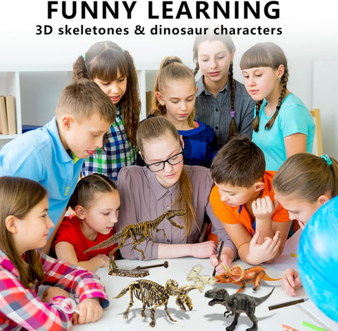 Dinosaur Fossil Dig Kit, Dino Excavation Kits for Kids, Educational Science Kits with 3D Skeleton Puzzles