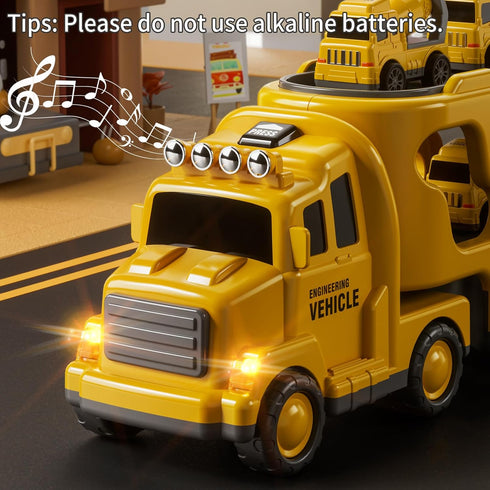 Truck Toys for Boys Ages 3-6, Toddler Car Carrier Vehicle Toy Set, Kids Toys Truck Set for Age 3-9