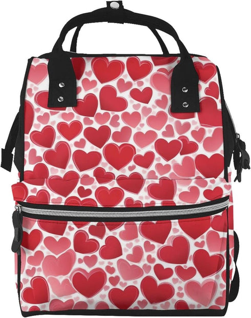 ZSUUGJ Red Heart Printed Diaper Bag Backpack Baby Bag Multi Function Baby Changing