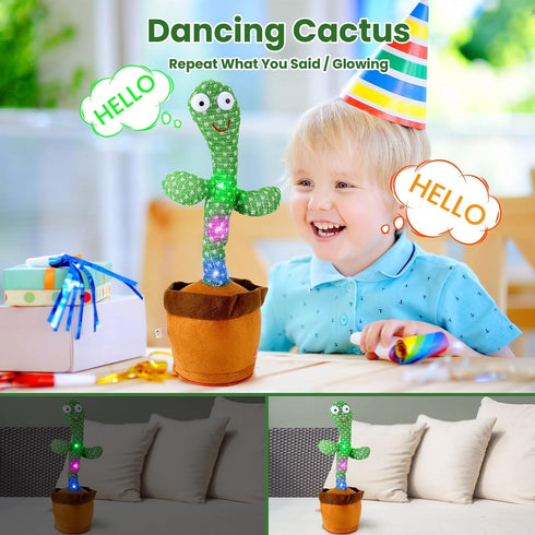 Dancing Cactus Interactive Toy, Talking Cactus with LED Lights, 60 Unique Songs for Kids, Rechargeable USB Cord Included