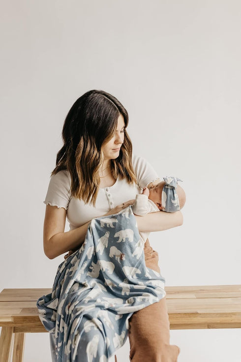 Large Knit Baby Swaddle Blanket - Premium Receiving Blanket in Polar Design