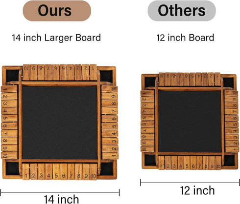 14 inches 8+4 2-4 4-Sided 10 VAMSLOVE Upgraded Shut The Box Dice Game Wooden Board Table Math Game with Dice for Player