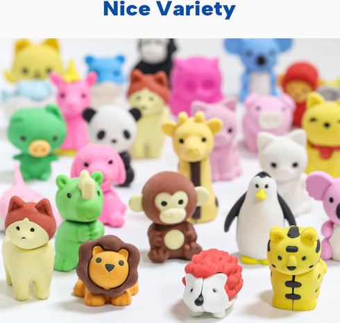 35 Pcs Animal Pencil Erasers for Kids, Classroom Prizes, and Party Favors