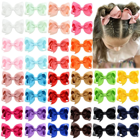 40PCS 3Inch Hair Bows for Girls, Grosgrain Ribbon Toddler Hair Accessories with Alligator Clips for Kids