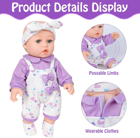 12" Backpack Carrier,12 Inch 3+ UZIDBTO Baby Doll with Flower Pattern Realistic Baby Dolls with Clothes and Accessories