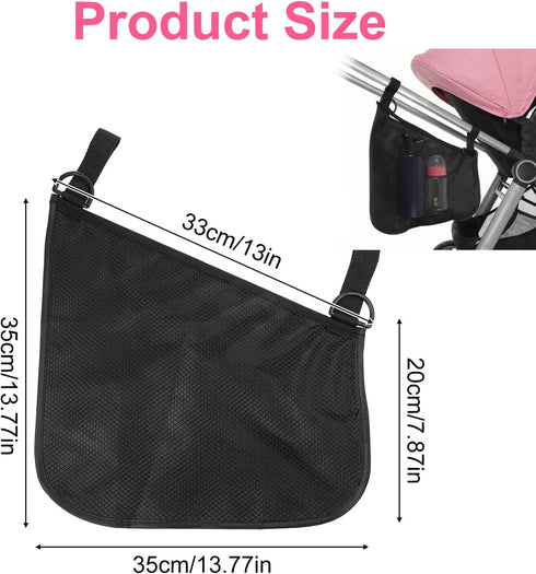 WJIAAA 2 Pack Side Sling Stroller Organizer, Universal Portable Side Sling Stroller with Mesh Cargo Net, Black