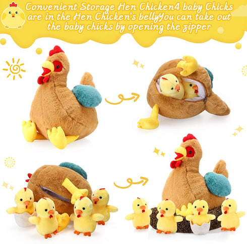 6 Skylety Pcs Chicken Stuffed Animal with Baby Chicks Inside Chicken Plush Toy for Kids Stuffed Animal Egg Laying Hen
