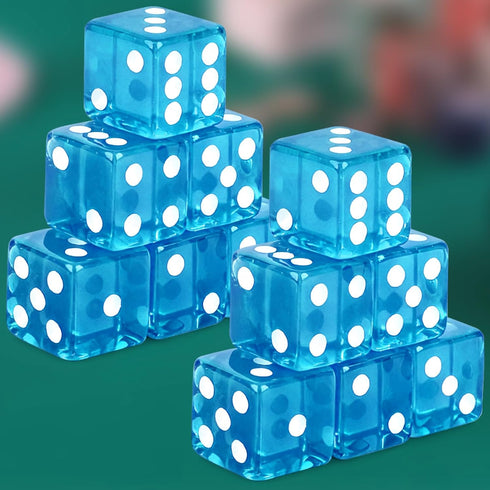 12 19 mm D6 6 Pcs Casino Dice Acrylic Light Blue Translucent Dice Sided with Square w/Rounded Edge for Casino Craps