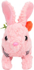 Hopearl Hopping Rabbit with LED Ears Carrot Backpack, Interactive Plush Bunny Toy with Sounds, Gift for Toddlers, Pink,