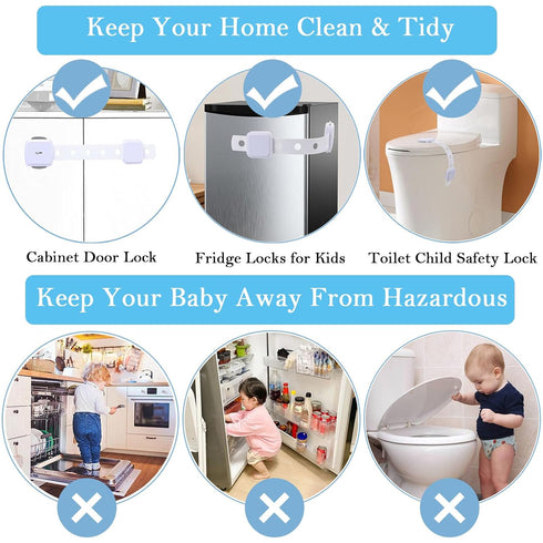 Fursafe&Q Cabinet Locks Baby Proofing, Baby Drawer Safety Locks -Adhesive Child Safety Lock Straps Adjustable Door