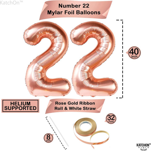 KatchOn, Rose Gold 22 Number Balloons - 40 Inch Foil Number Balloon for 22 Birthday Party Decorations