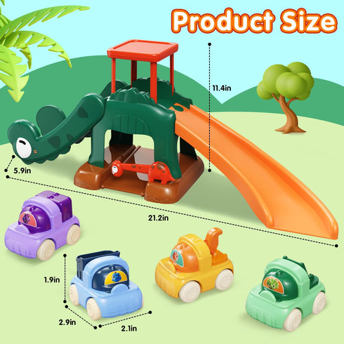 CRATIVWOOD 1 2 4 12-18 1-2 Toddler Toys for Year Old Boys Educational Dinosaur Slide Toys with Push Car Toys for Baby