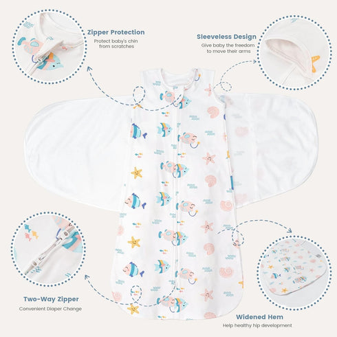 1.0 100% 6-12 ZIGJOY Sleep Sack Swaddle Tog Baby Wearable Blanket Cotton Adjustable Silent Transition Swaddle Blanket