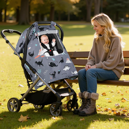 2 Car Seat Cover Baby, Carseat Covers Baby with Layers Breathable Zipper Windows, Windproof Infant Car Seat Cover