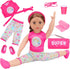 18 inch 7-Piece Set American Doll Gymnastics Doll Yoga Outfit , Pink Pony Design with Accessories, Sports Bag
