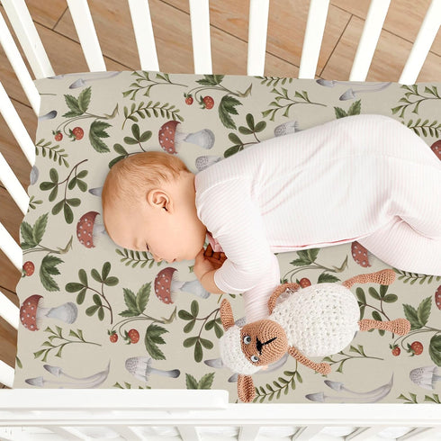 KICPOAY 39 27 Fitted Crib Sheets Mushrooms Fall Leaves Stretchy Portable Playard Sheets for Baby Toddler, Breathable